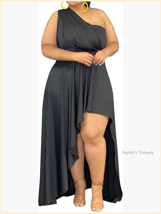 Dresses & Skirts - Plus Size One Shoulder Maxi Dress High Low Flowy Cocktail